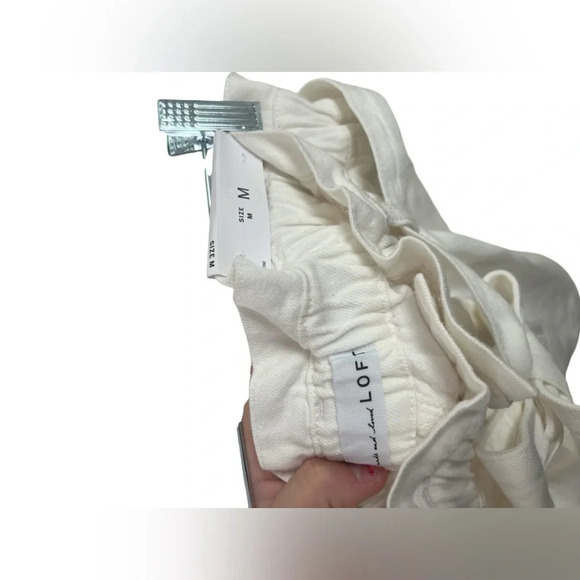 LOFT white high rise elastic denim shorts with tie - Picture 3 of 4